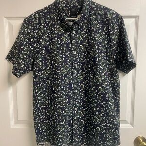 RVCA Men's Dark Blue Floral Button Down Shirt